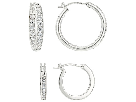White Cubic Zirconia Platinum Over Sterling Silver Hoop Set 1.14ctw