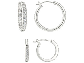 White Cubic Zirconia Platinum Over Sterling Silver Hoop Set 1.14ctw