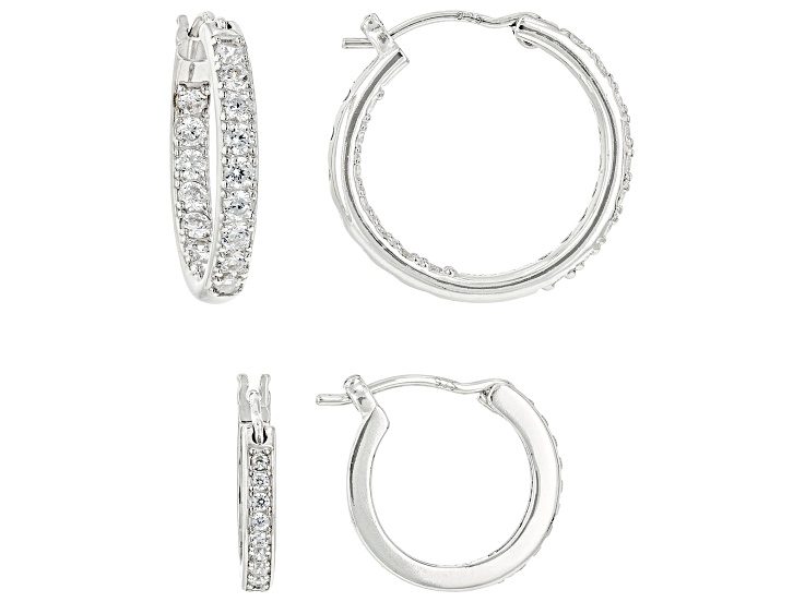 White Cubic Zirconia Platinum Over Sterling Silver Hoop Set 1.14ctw 