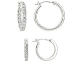 White Cubic Zirconia Platinum Over Sterling Silver Hoop Set 1.14ctw
