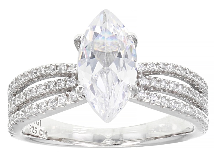 White Cubic Zirconia Rhodium Over Sterling Silver Ring 3.54