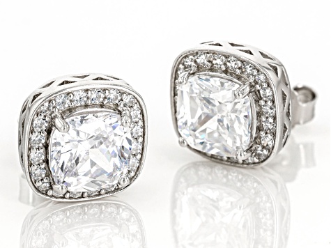 White Cubic Zirconia Platinum Over Sterling Silver Earrings 9.73ctw