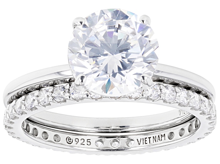 White Cubic Zirconia Platinum Over Sterling Silver Ring Set