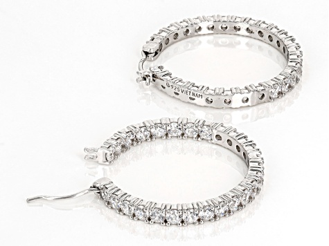 White Cubic Zirconia Platinum Over Sterling Silver Hoops 3.24ctw