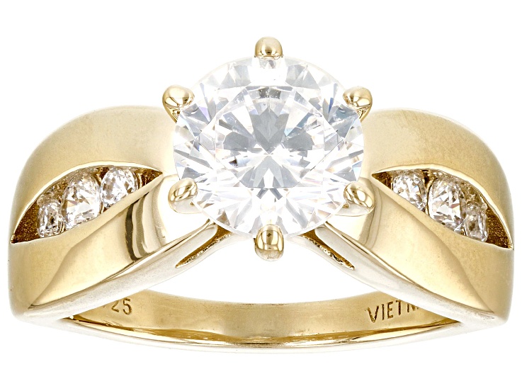 18K gold Overlay リング White Cubic Zirconia 18k Yellow Gold Over Sterling Silver