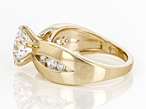 White Cubic Zirconia 18k Yellow Over Sterling Silver Ring