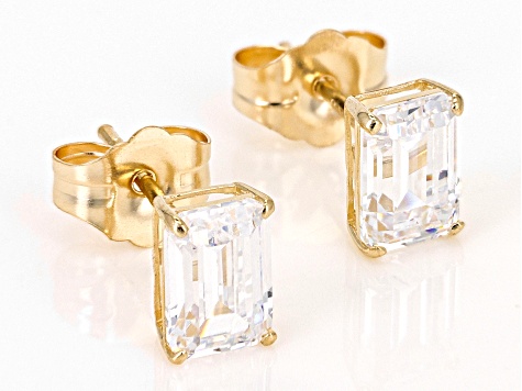 White Cubic Zirconia 14k Yellow Gold Stud Earrings 2.26ctw