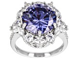 Blue And White Cubic Zirconia Rhodium Over Sterling Silver Ring 12.68ctw