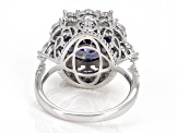 Blue And White Cubic Zirconia Rhodium Over Sterling Silver Ring 12.68ctw