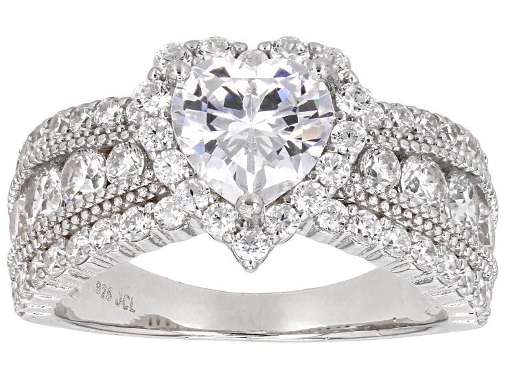 White Cubic Zirconia Rhodium Over Sterling Silver Heart Ring