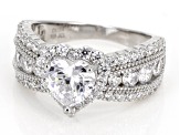 White Cubic Zirconia Rhodium Over Sterling Silver Heart Ring 3.67ctw