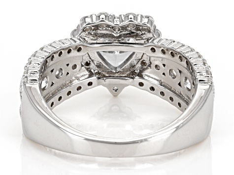 White Cubic Zirconia Rhodium Over Sterling Silver Heart Ring 3.67ctw