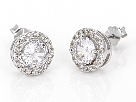 White Cubic Zirconia Platinum Over Sterling Silver Earrings 1.37ctw