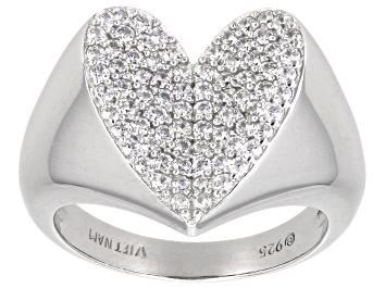 Picture of White Cubic Zirconia Platinum Over Sterling Silver Heart Ring 1.01ctw