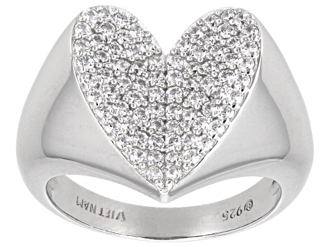 White Cubic Zirconia Platinum Over Sterling Silver Heart Ring 1.01ctw