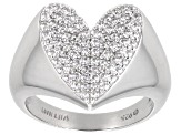 White Cubic Zirconia Platinum Over Sterling Silver Heart Ring 1.01ctw