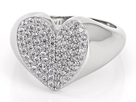 White Cubic Zirconia Platinum Over Sterling Silver Heart Ring 1.01ctw