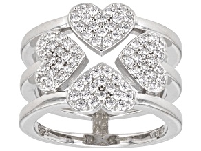 White Cubic Zirconia Platinum Over Sterling Silver Heart Ring 0.94ctw