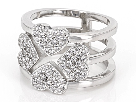 White Cubic Zirconia Platinum Over Sterling Silver Heart Ring 0.94ctw