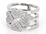 White Cubic Zirconia Platinum Over Sterling Silver Heart Ring 0.94ctw