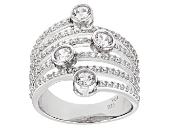 White Cubic Zirconia Platinum Over Sterling Silver Ring Set. (2.38ctw DEW)