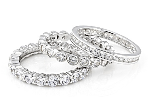 White Cubic Zirconia Rhodium Over Sterling Silver Ring Set