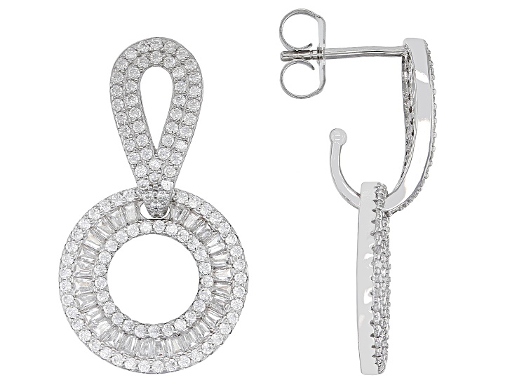 White Cubic Zirconia Rhodium Over Sterling Silver Earrings