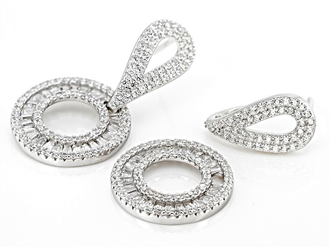 White Cubic Zirconia Rhodium Over Sterling Silver Earrings