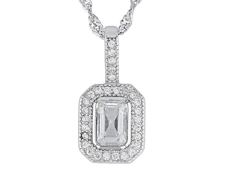 White Cubic Zirconia Platinum Over Sterling Silver Pendant With Chain 0.75ctw