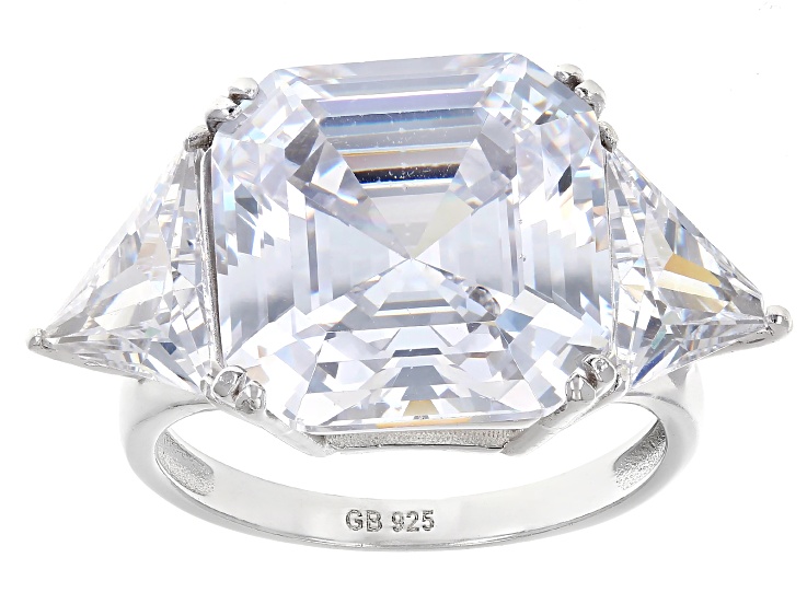 White Cubic Zirconia Platinum Over Sterling Silver Asscher