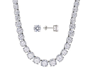 Picture of White Cubic Zirconia Rhodium Over Sterling Silver Tennis Necklace Set 80.95ctw