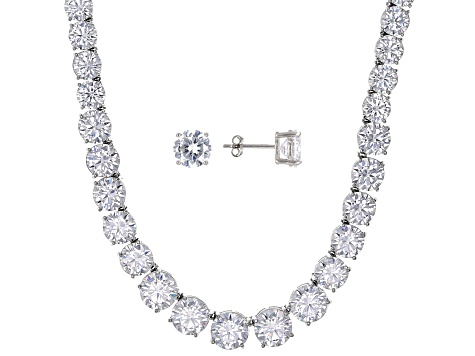 White Cubic Zirconia Rhodium Over Sterling Silver Tennis Necklace Set 80.95ctw