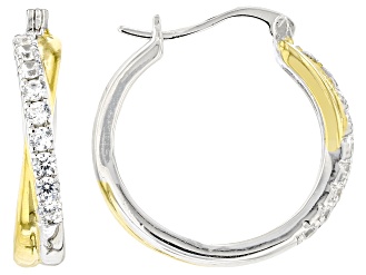 White Cubic Zirconia Rhodium And 18k Yellow Gold Over Sterling Silver Hoops 1.08ctw