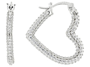 White Cubic Zirconia Rhodium Over Sterling Silver Heart Hoops 3.38ctw