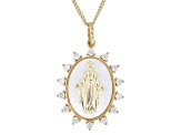White Cubic Zirconia And Mother Of Pearl 14k Yellow Gold Over Silver Virgin Mary Pendant 0.28ctw
