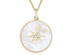 Cubic Zirconia And White Mother Of Pearl 14k Yellow Gold Over Silver North Star Pendant 0.02ctw