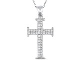 White Cubic Zirconia Rhodium Over Sterling Silver Cross Pendant 0.46ctw