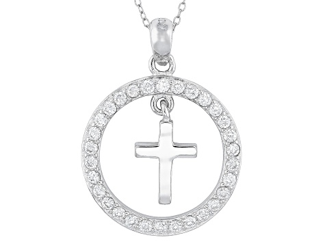 White Cubic Zirconia Rhodium Over Sterling Silver Cross Pendant 0.51ctw