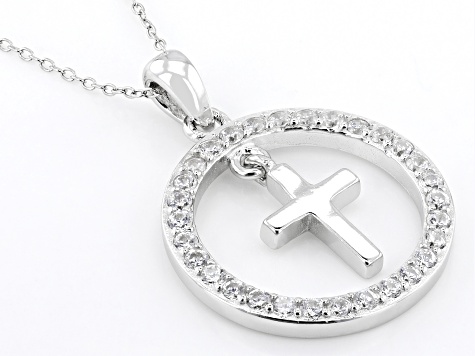 White Cubic Zirconia Rhodium Over Sterling Silver Cross Pendant 0.51ctw