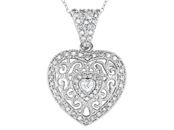 Picture of White Cubic Zirconia Rhodium Over Sterling Silver Heart Pendant 2.63ctw