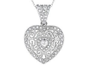 White Cubic Zirconia Rhodium Over Sterling Silver Heart Pendant 2.63ctw