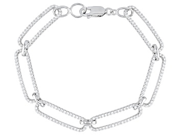 Picture of White Cubic Zirconia Rhodium Over Sterling Silver Paperclip Bracelet 1.20ctw