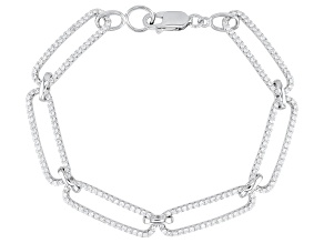 White Cubic Zirconia Rhodium Over Sterling Silver Paperclip Bracelet 1.20ctw