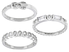 White Cubic Zirconia Rhodium Over Sterling Silver Ring Set 3.20ctw