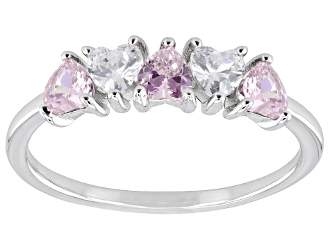 Pink And White Cubic Zirconia Rhodium Over Sterling Silver Heart Ring 0.75ctw