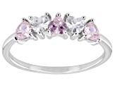 Pink And White Cubic Zirconia Rhodium Over Sterling Silver Heart Ring 0.75ctw