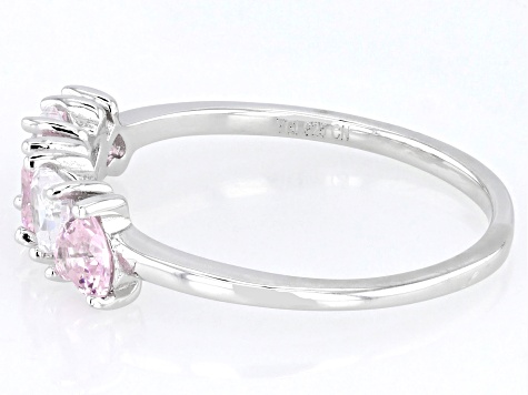 Pink And White Cubic Zirconia Rhodium Over Sterling Silver Heart Ring 0.75ctw