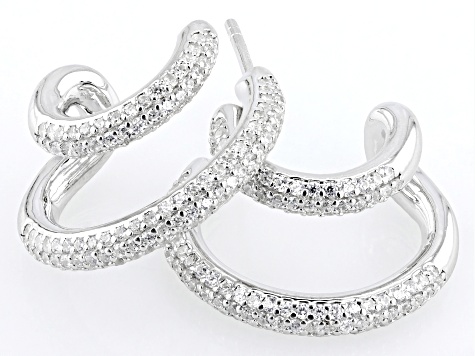 White Cubic Zirconia Rhodium Over Sterling Silver J-Hoops 2.29ctw