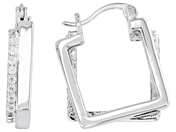 Picture of White Cubic Zirconia Rhodium Over Sterling Silver Square Hoops 0.87ctw