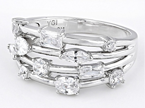 White Cubic Zirconia Rhodium Over Sterling Silver Ring 2.21ctw